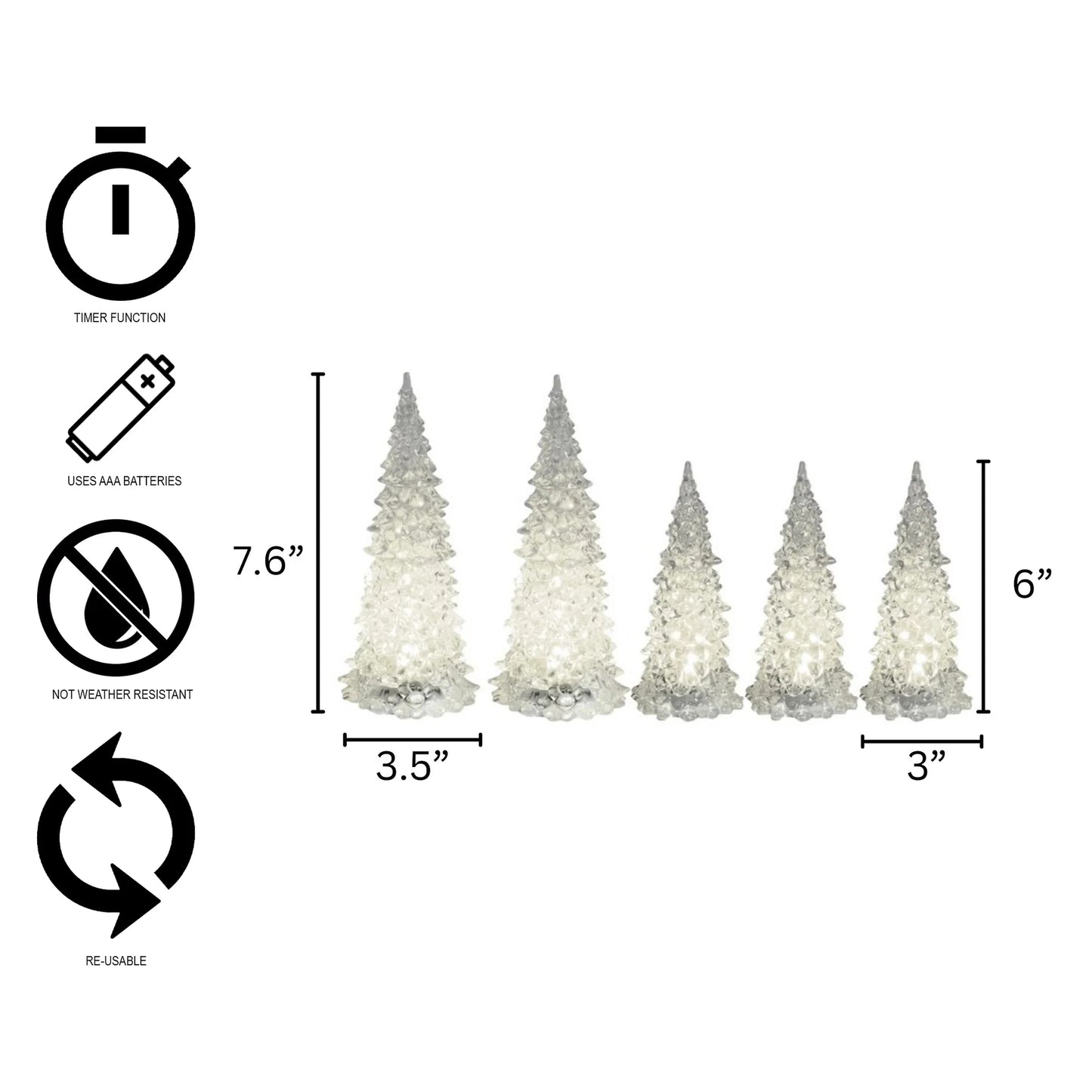 🌲Battery Operated Set of 5 Crystal Trees✨