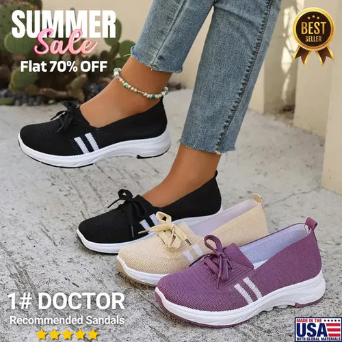 ⭐Autumn Best Seller⭐Women’s Breathable Knit Slip-On Sneakers with Bow – Lightweight Low-Top Casual Shoes in Beige & White for Everyday Comfort