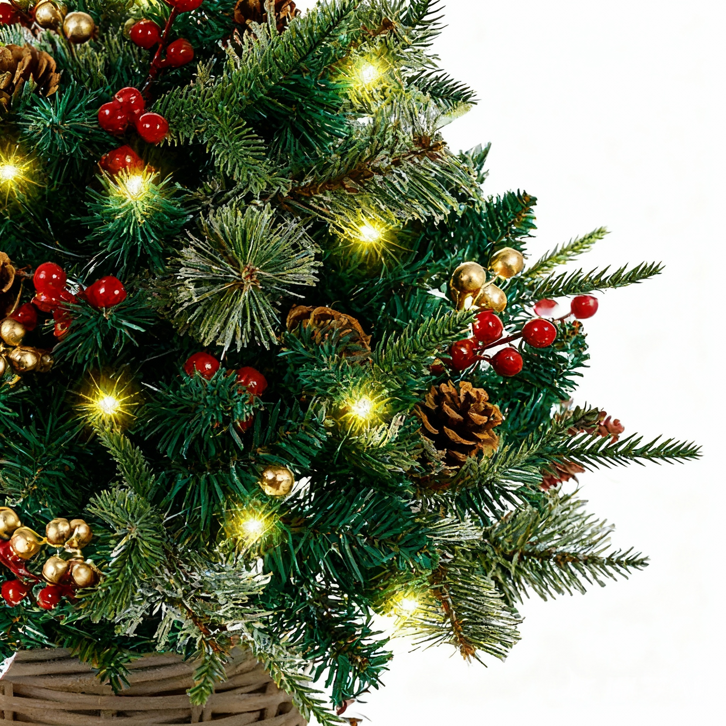 🎄Christmas flower bed with lights, golden and red berries🔥