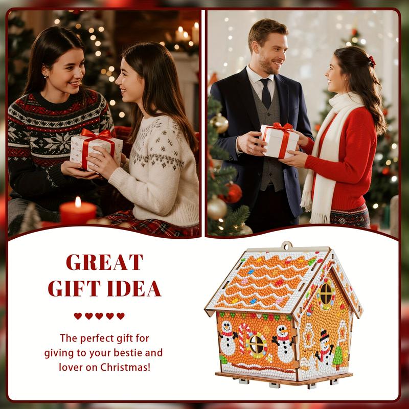 🚛Free shipping on two items,DIY wooden gingerbread house puzzle, exquisite diamond painting