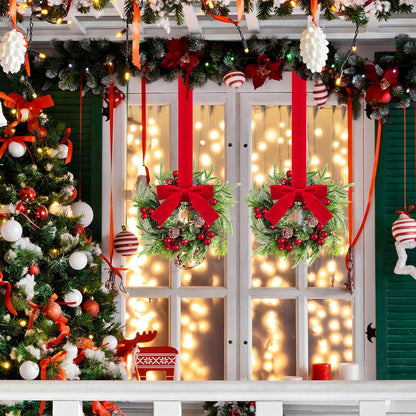 🎀🎄Mini Christmas Wreaths with Ribbon Bows & Red Berries