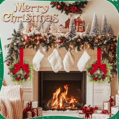 🎀🎄Mini Christmas Wreaths with Ribbon Bows & Red Berries