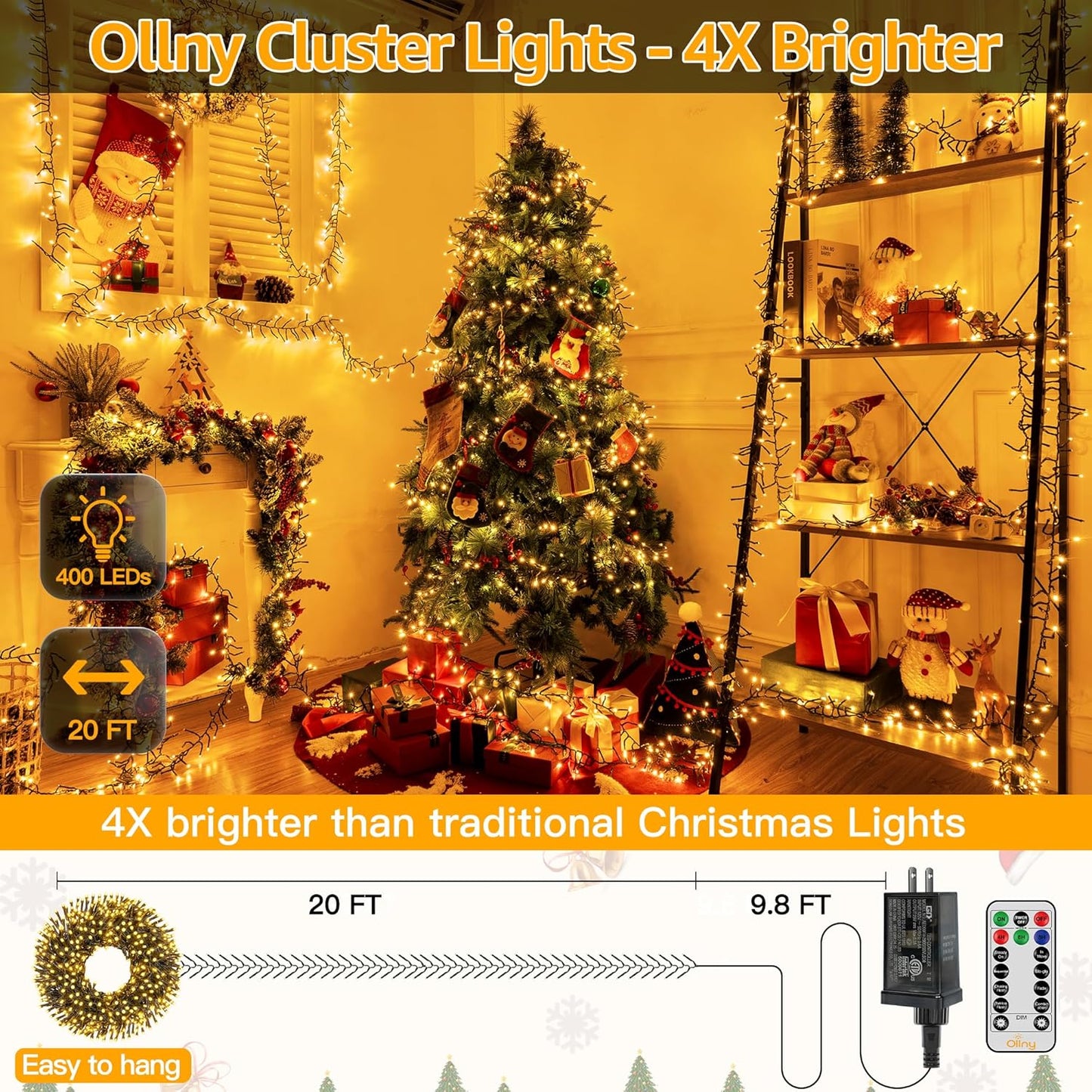 Christmas Tree Lights 8 Modes Timer Remote