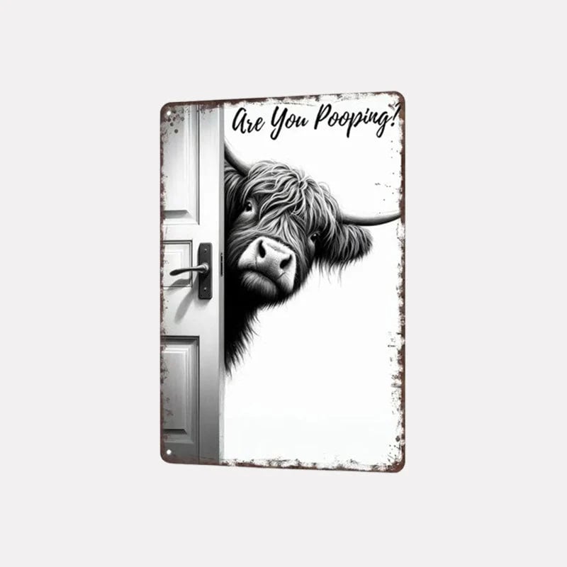 🐄 The Cheeky Visitor: Vintage Highland Cow Sign