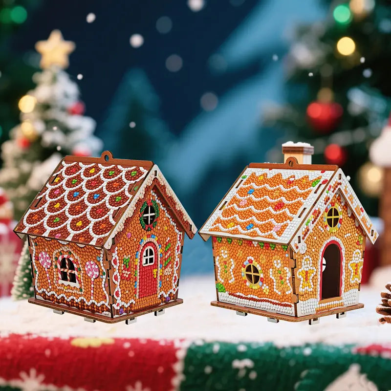 🚛Free shipping on two items，DIY wooden gingerbread house puzzle, exquisite diamond painting