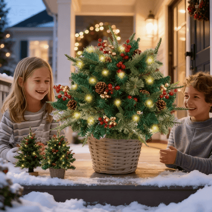 🎄Christmas flower bed with lights, golden and red berries🔥