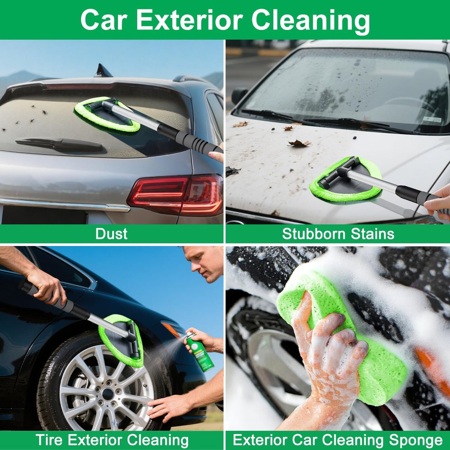 Car Window Cleaner with 4 Washable Reusable Microfiber Pads
