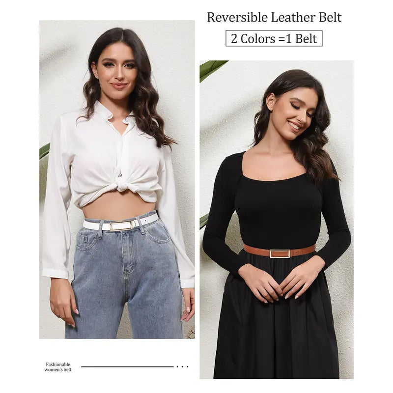 Two-in-One Women Reversible Leather Belt