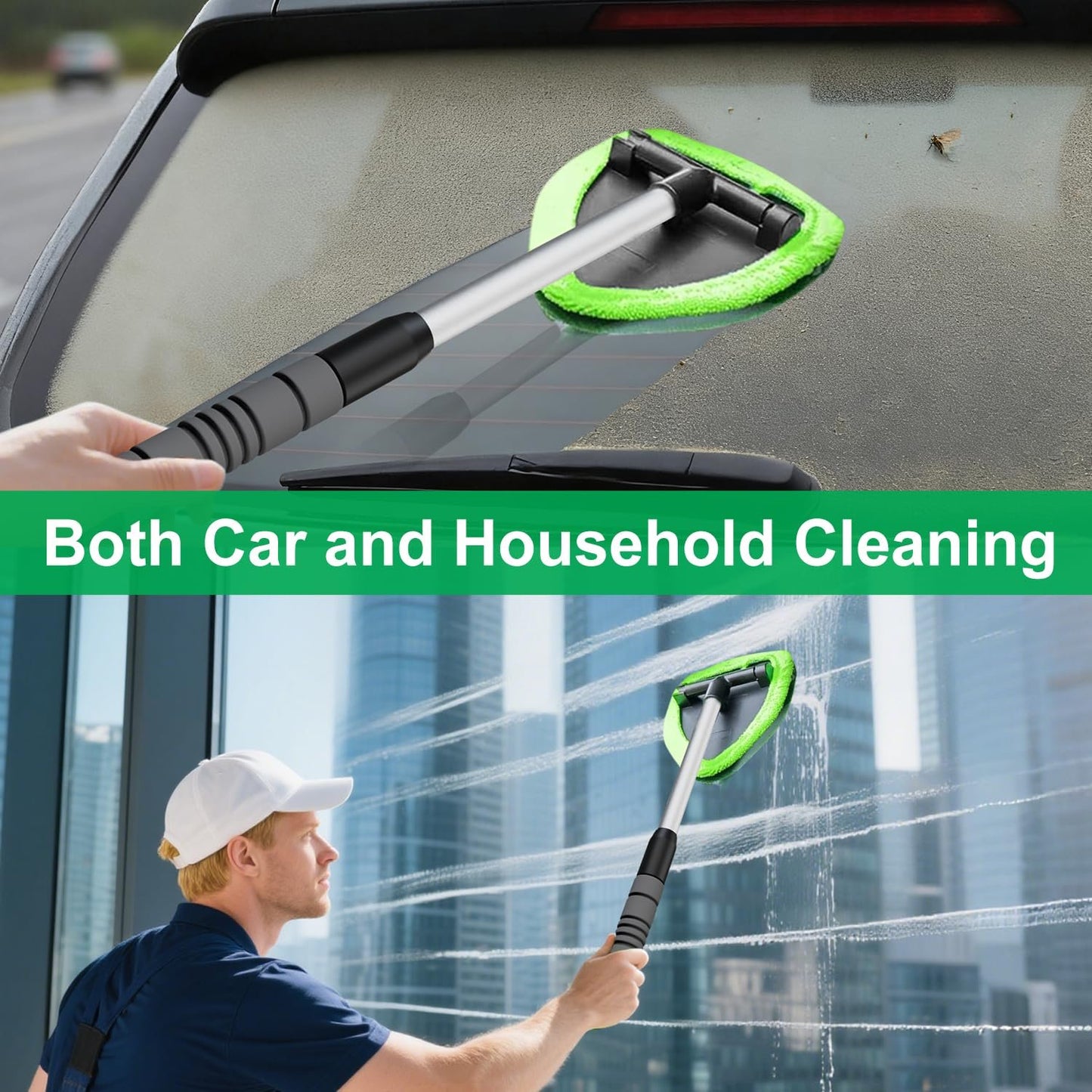 Car Window Cleaner with 4 Washable Reusable Microfiber Pads