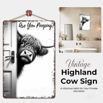 🐄 The Cheeky Visitor: Vintage Highland Cow Sign