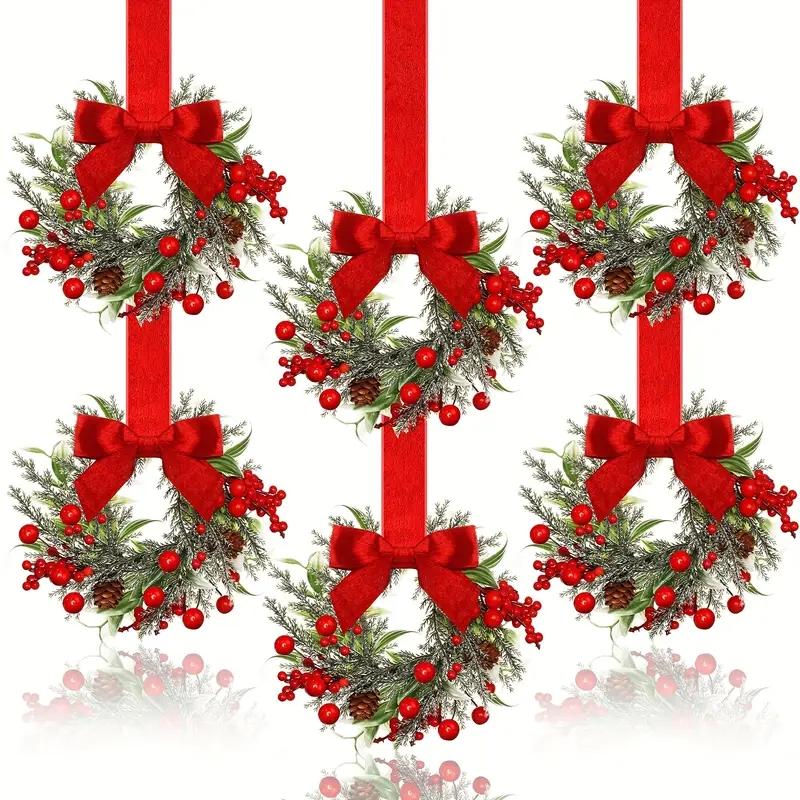 🎀🎄Mini Christmas Wreaths with Ribbon Bows & Red Berries