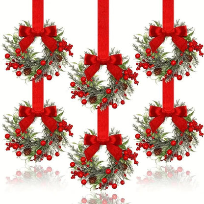🎀🎄Mini Christmas Wreaths with Ribbon Bows & Red Berries