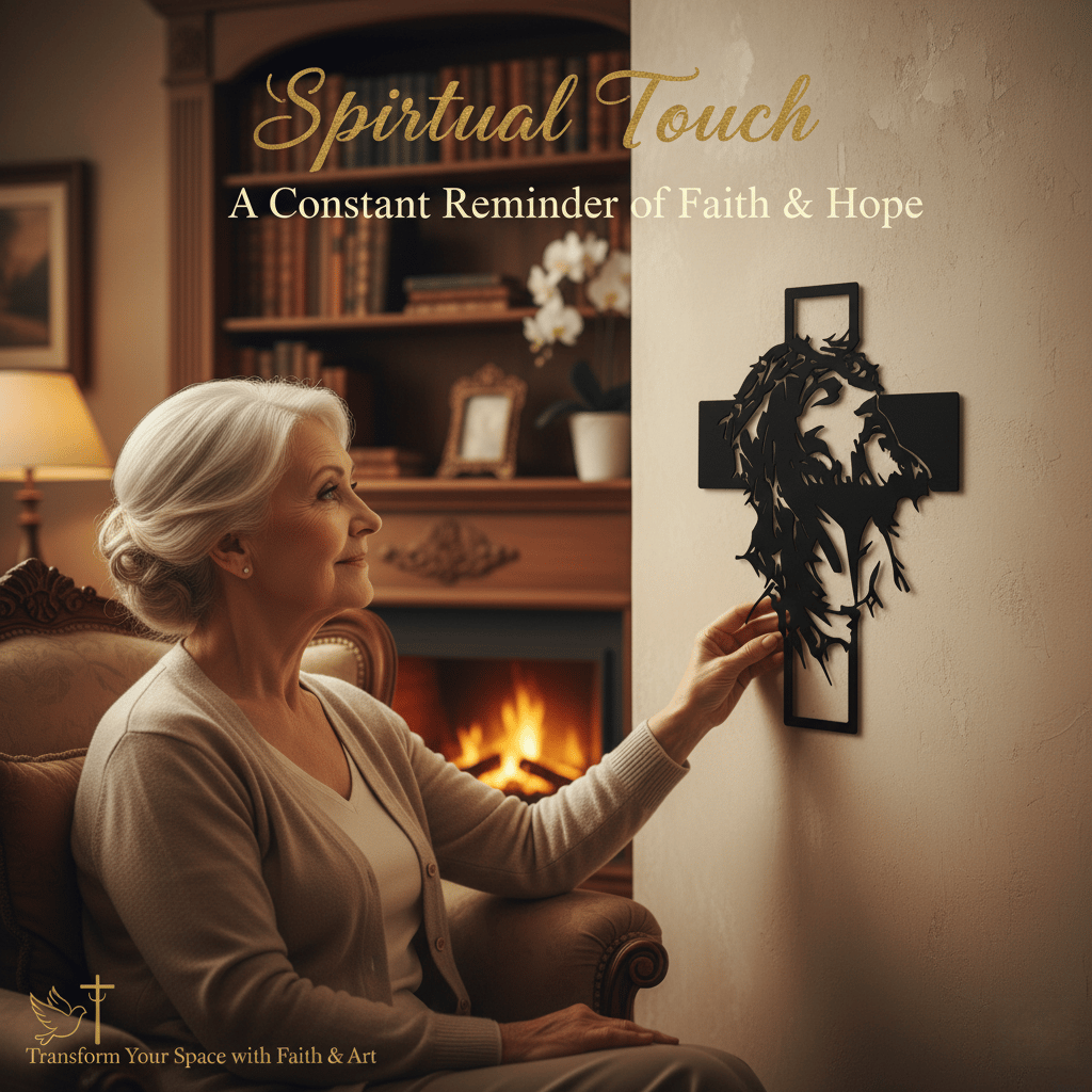 ✝Hand Engraved Jesus & Cross Metal Wall Art