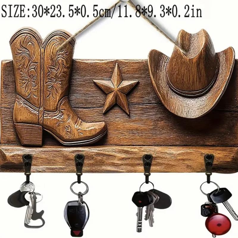 Western Horse Decor Series, Wooden Multifunctional Wall-Mounted Home Key Holder