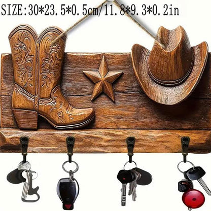 Western Horse Decor Series, Wooden Multifunctional Wall-Mounted Home Key Holder