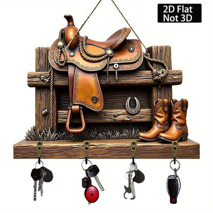 Western Horse Decor Series, Wooden Multifunctional Wall-Mounted Home Key Holder