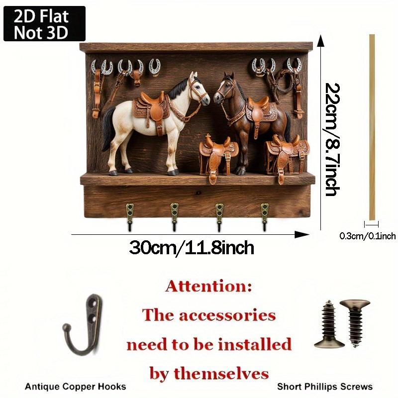 Western Horse Decor Series, Wooden Multifunctional Wall-Mounted Home Key Holder