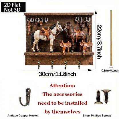 Western Horse Decor Series, Wooden Multifunctional Wall-Mounted Home Key Holder
