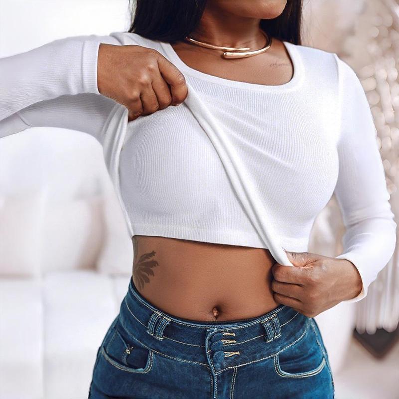 U-neck built-in bra long sleeves bodycon fabric