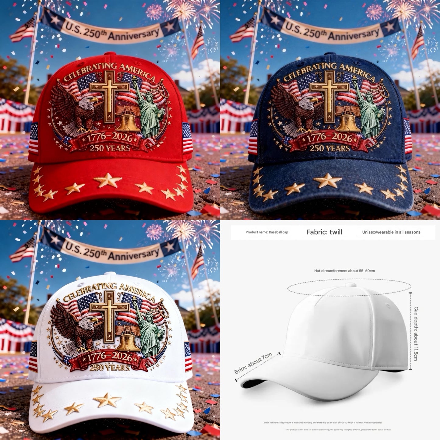 🦅Eagle & Liberty & Cross🎆United States 250th Anniversary Cap🧢