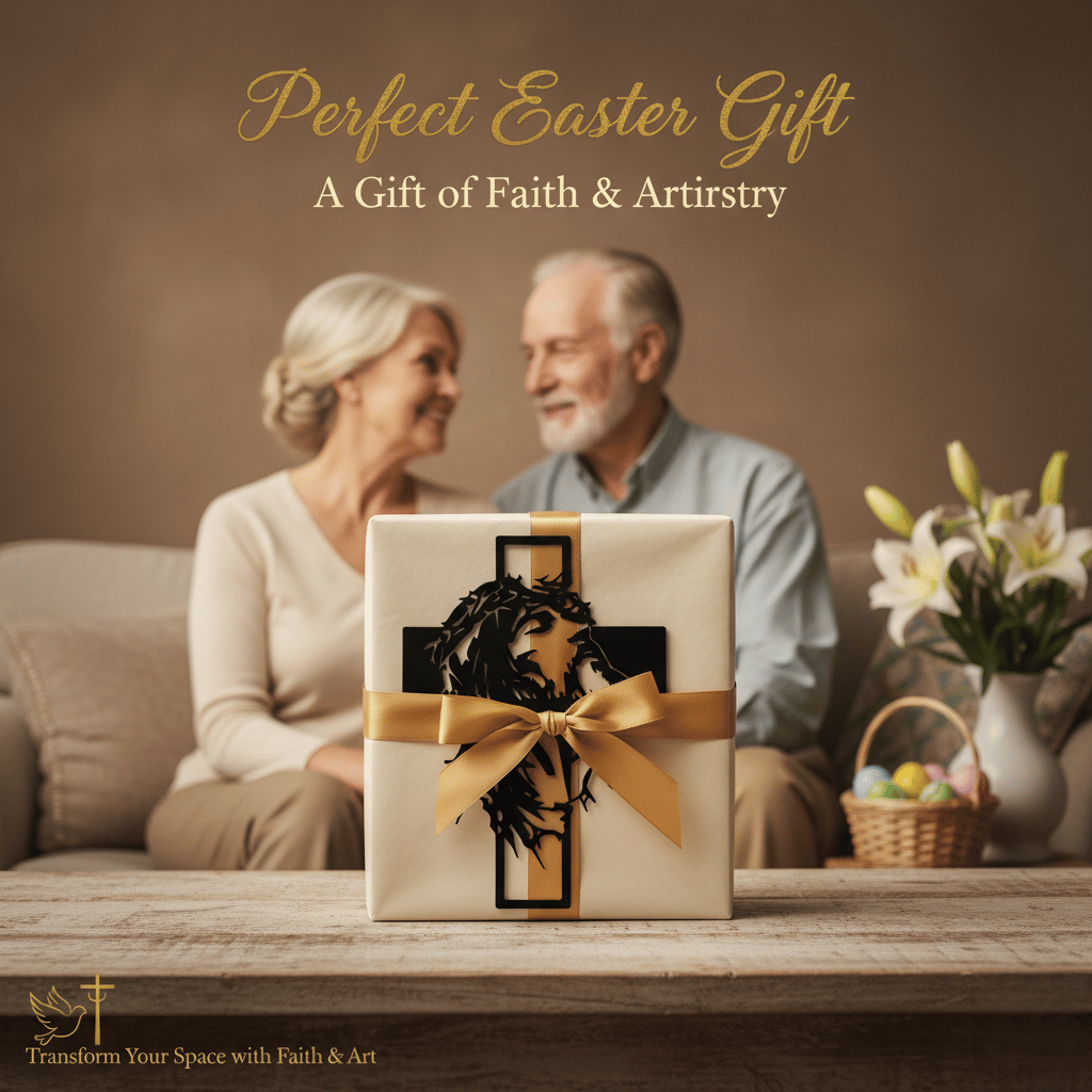 ✝Hand Engraved Jesus & Cross Metal Wall Art