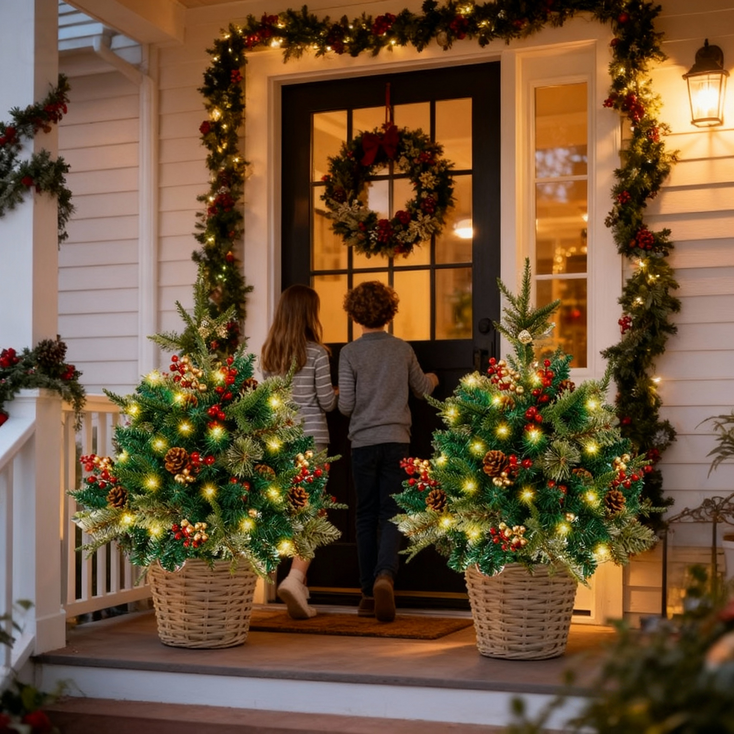 🎄Christmas flower bed with lights, golden and red berries🔥