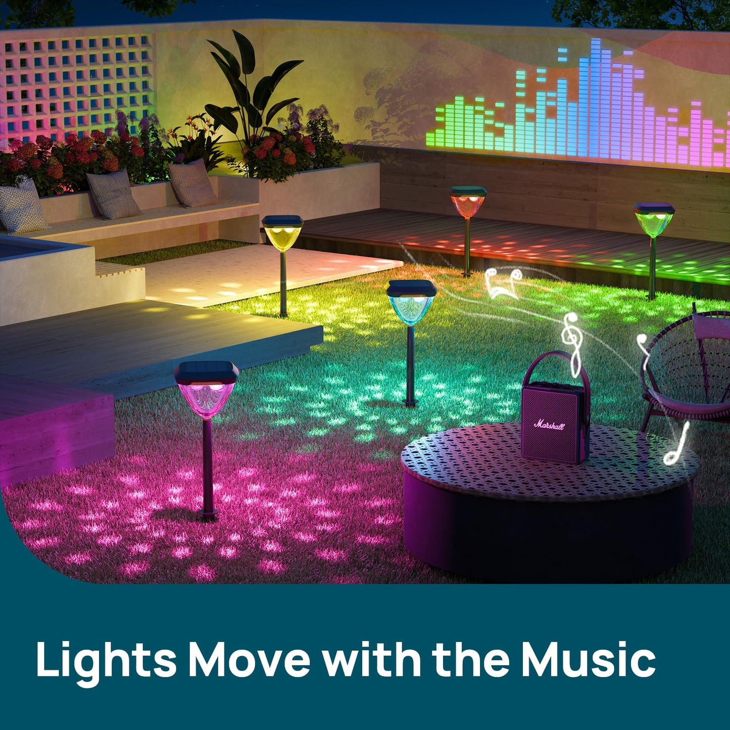 Smart solar path lights, color-changing landscape lighting