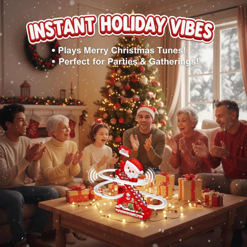 🎅🛷49% OFF SALE - Magical Musical Santa Race Track - Electric Climbing Stairs & Slide Toy