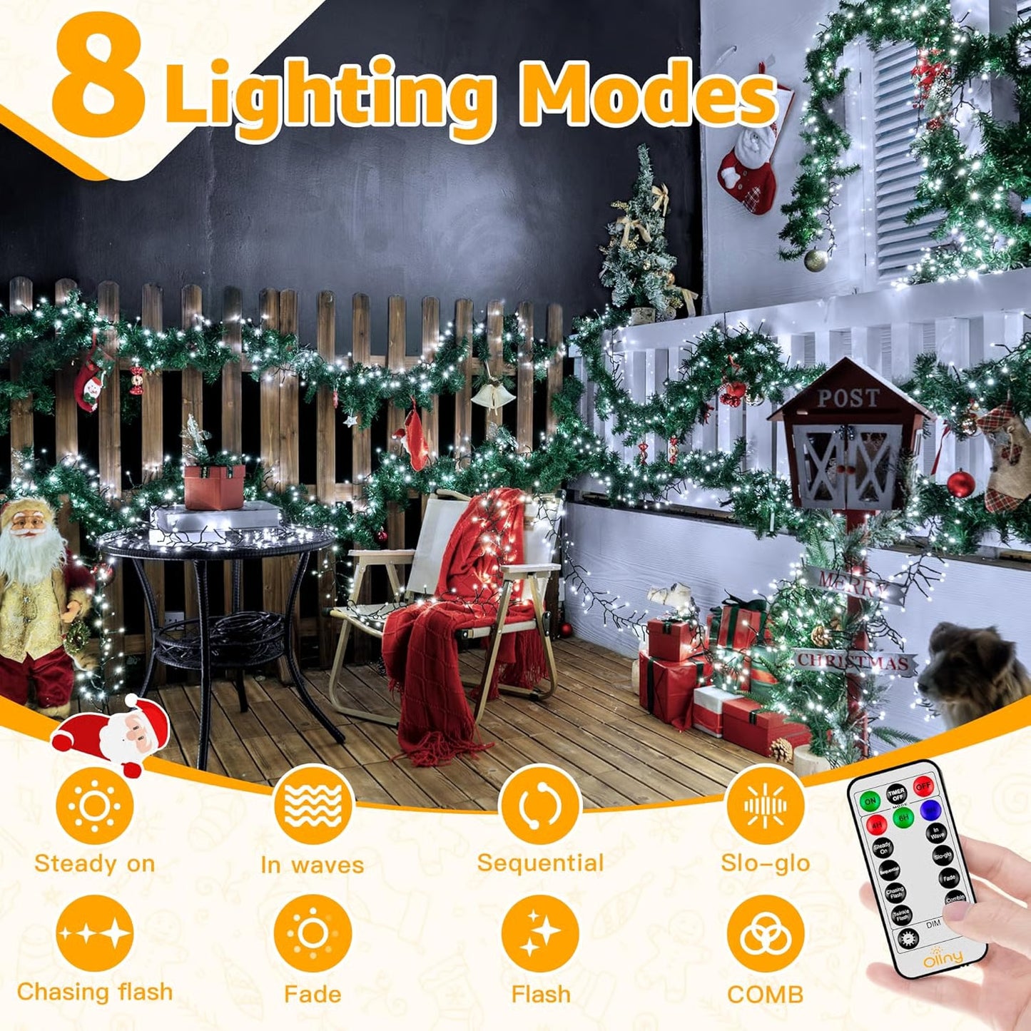 Christmas Tree Lights 8 Modes Timer Remote