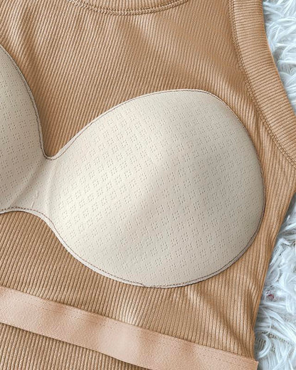 U-neck built-in bra long sleeves bodycon fabric