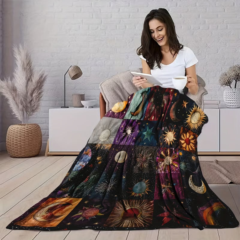Bohemian Sun and Moon Flannel Blanket