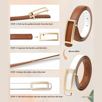 Two-in-One Women Reversible Leather Belt