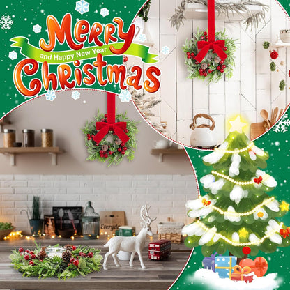 🎀🎄Mini Christmas Wreaths with Ribbon Bows & Red Berries