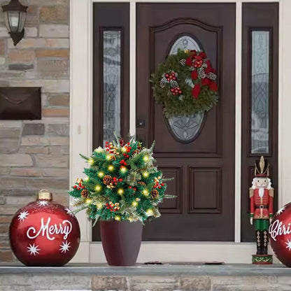 🎄Christmas flower bed with lights, golden and red berries🔥