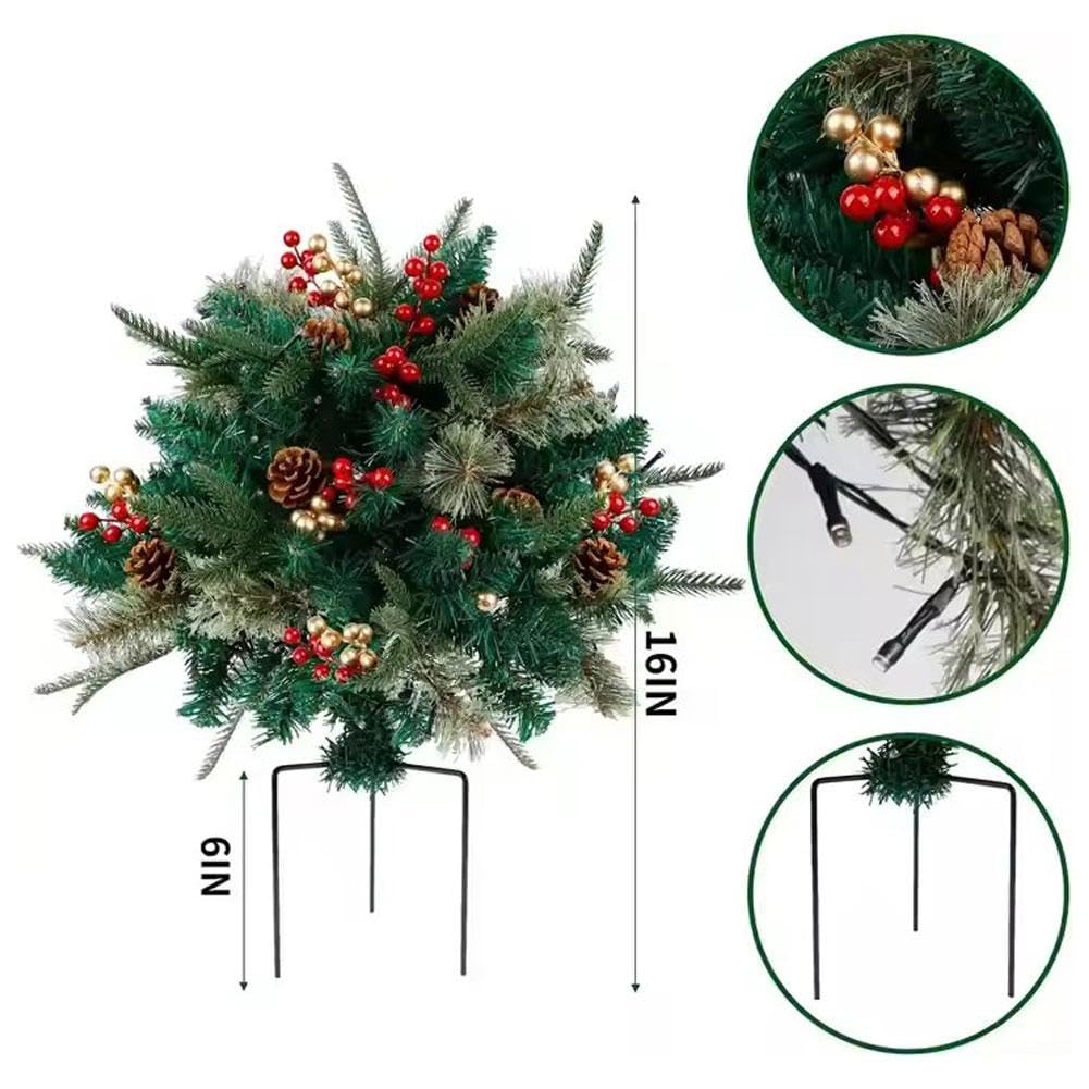 🎄Christmas flower bed with lights, golden and red berries🔥