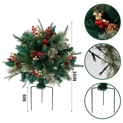 🎄Christmas flower bed with lights, golden and red berries🔥