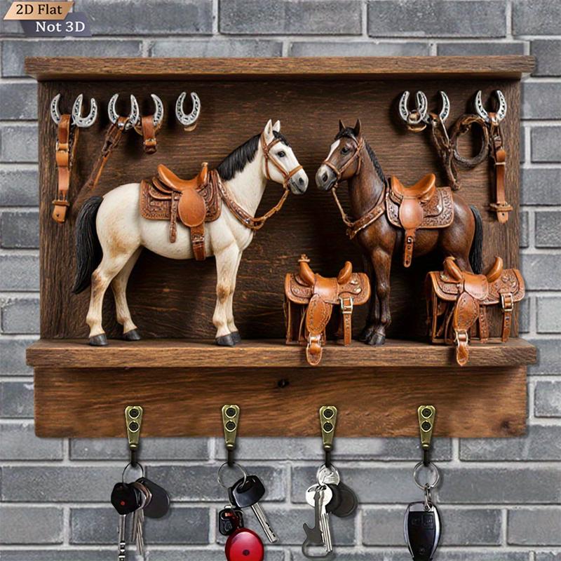 Western Horse Decor Series, Wooden Multifunctional Wall-Mounted Home Key Holder