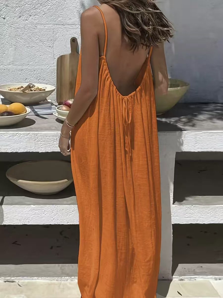 Women's Solid Color Backless Cami Dress