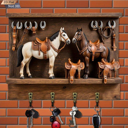 Western Horse Decor Series, Wooden Multifunctional Wall-Mounted Home Key Holder