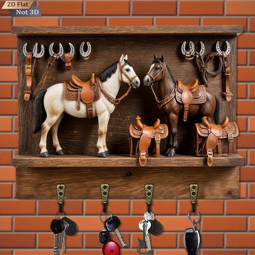 Western Horse Decor Series, Wooden Multifunctional Wall-Mounted Home Key Holder