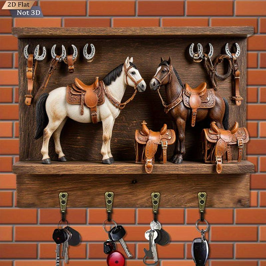 Western Horse Decor Series, Wooden Multifunctional Wall-Mounted Home Key Holder