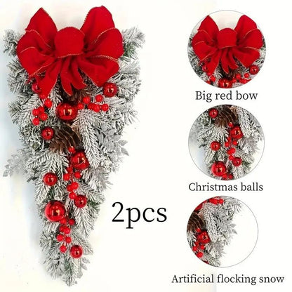 Christmas flocking hanging wreath