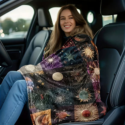 Bohemian Sun and Moon Flannel Blanket