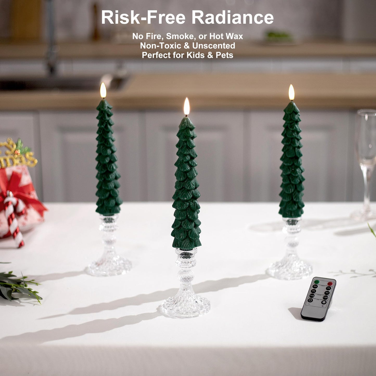 Flameless Christmas Tree Candles with Flickering Light