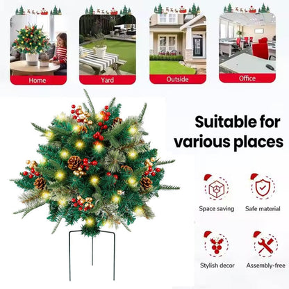 🎄Christmas flower bed with lights, golden and red berries🔥