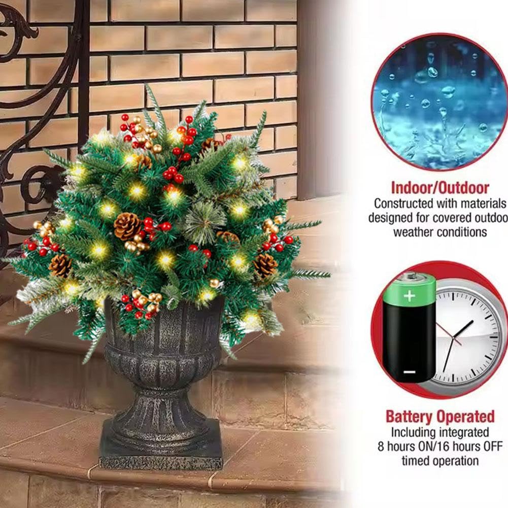 🎄Christmas flower bed with lights, golden and red berries🔥