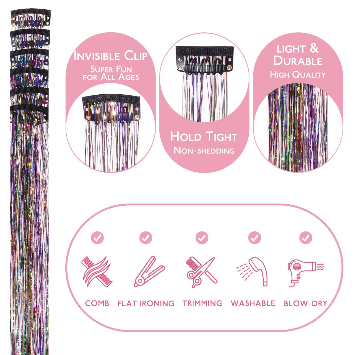 🎀 Rainbow Glitter Hair Clips Set