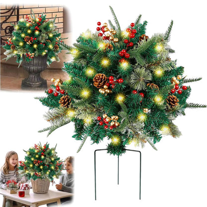 🎄Christmas flower bed with lights, golden and red berries🔥