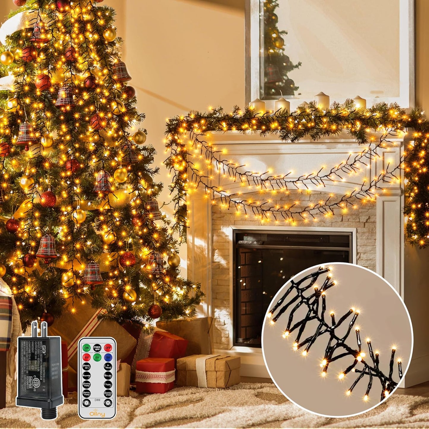 Christmas Tree Lights 8 Modes Timer Remote