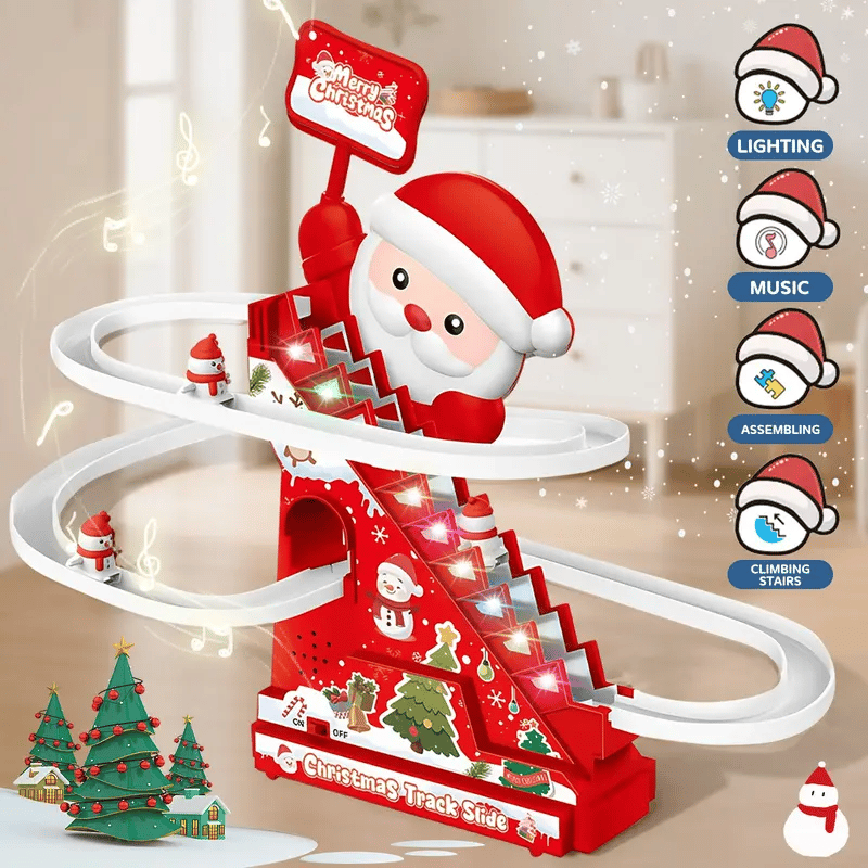 🎅🛷49% OFF SALE - Magical Musical Santa Race Track - Electric Climbing Stairs & Slide Toy